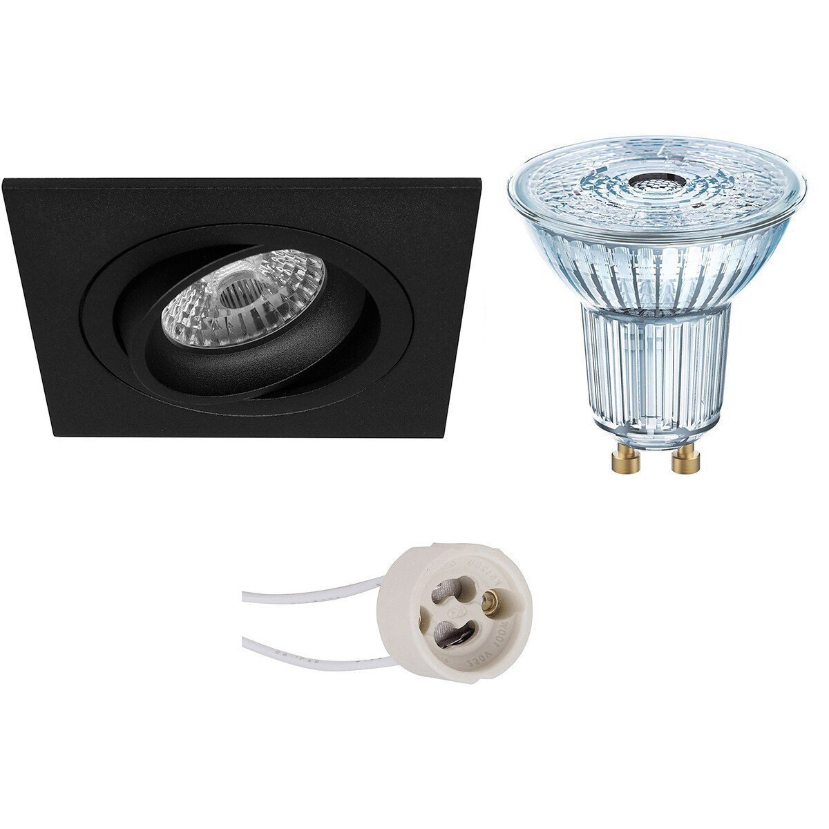 LEDVANCE - LED Spot Set - Parathom PAR16 927 36D - Pragmi Borny Pro - GU10 Sockel - Dimmbar - Einbau Quadratisch - Mattschwarz - 3.4W - Warmweiß 2700K - Kippbar - 92mm