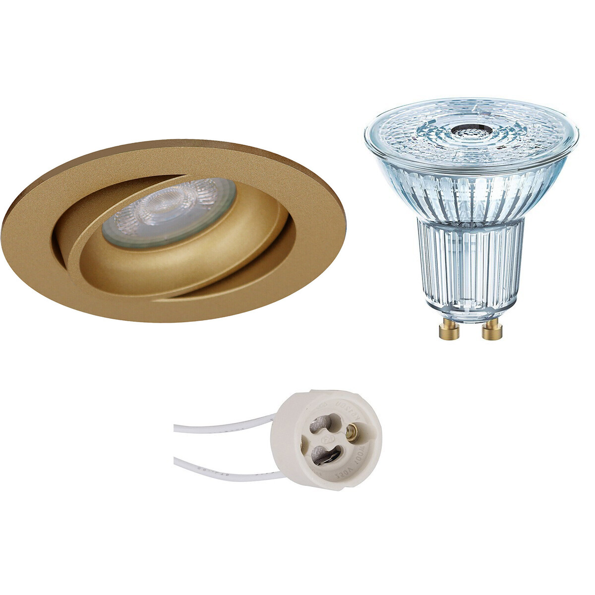 LEDVANCE - LED Spot Set - Parathom PAR16 927 36D - Pragmi Delton Pro - GU10 Sockel - Dimmbar - Einbau Rund - Matt Gold - 3.4W - Warmweiß 2700K - Kippbar - Ø82mm