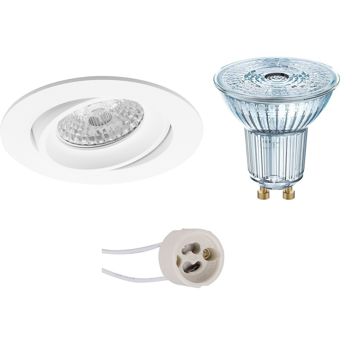 LEDVANCE - LED Spot Set - Parathom PAR16 927 36D - Pragmi Delton Pro - GU10 Sockel - Dimmbar - Einbau Rund - Mattweiß - 3.4W - Warmweiß 2700K - Kippbar - Ø82mm