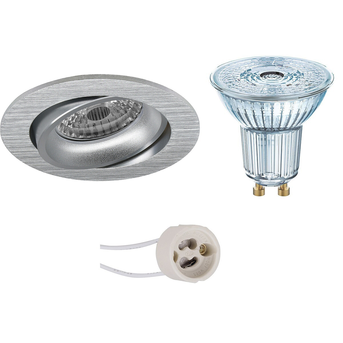 LEDVANCE - LED Spot Set - Parathom PAR16 930 36D - Pragmi Delton Pro - GU10 Sockel - Dimmbar - Einbau Rund - Matt Silber - 3.4W - Warmweiß 3000K - Kippbar - Ø82mm