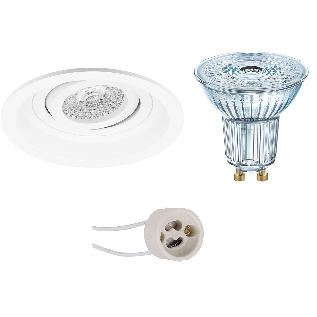 LEDVANCE - LED Spot Set - Parathom PAR16 927 36D - Pragmi Domy Pro - GU10 Sockel - Dimmbar - Einbau Rund - Mattweiß - 3.4W - Warmweiß 2700K - Deep - Kippbar - Ø105mm