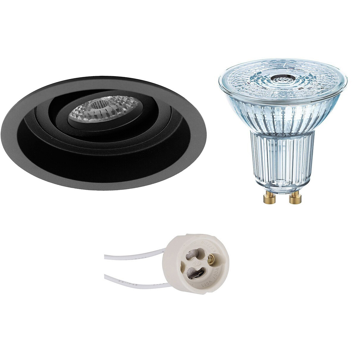 LEDVANCE - LED Spot Set - Parathom PAR16 940 36D - Pragmi Domy Pro - GU10 Sockel - Dimmbar - Einbau Rund - Mattschwarz - 3.4W - Universalweiß 4000K - Deep - Kippbar - Ø105mm