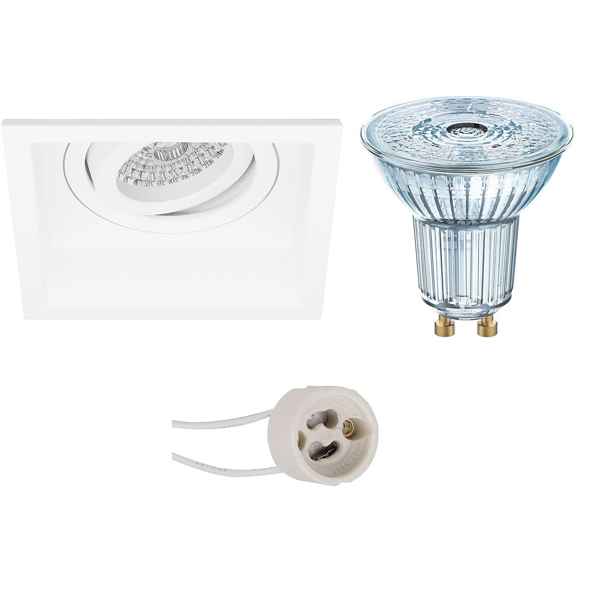 LEDVANCE - LED Spot Set - Parathom PAR16 930 36D - Pragmi Domy Pro - GU10 Sockel - Dimmbar - Einbau Quadratisch - Mattweiß - 3.4W - Warmweiß 3000K - Deep - Kippbar - 105mm