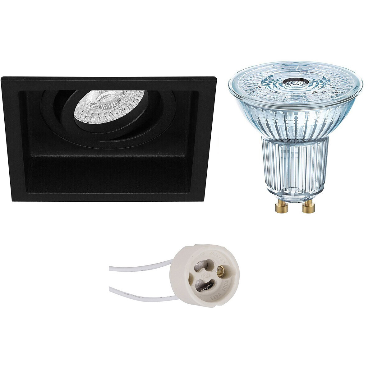 LEDVANCE - LED Spot Set - Parathom PAR16 927 36D - Pragmi Domy Pro - GU10 Sockel - Dimmbar - Einbau Quadratisch - Mattschwarz - 3.4W - Warmweiß 2700K - Deep - Kippbar - 105mm