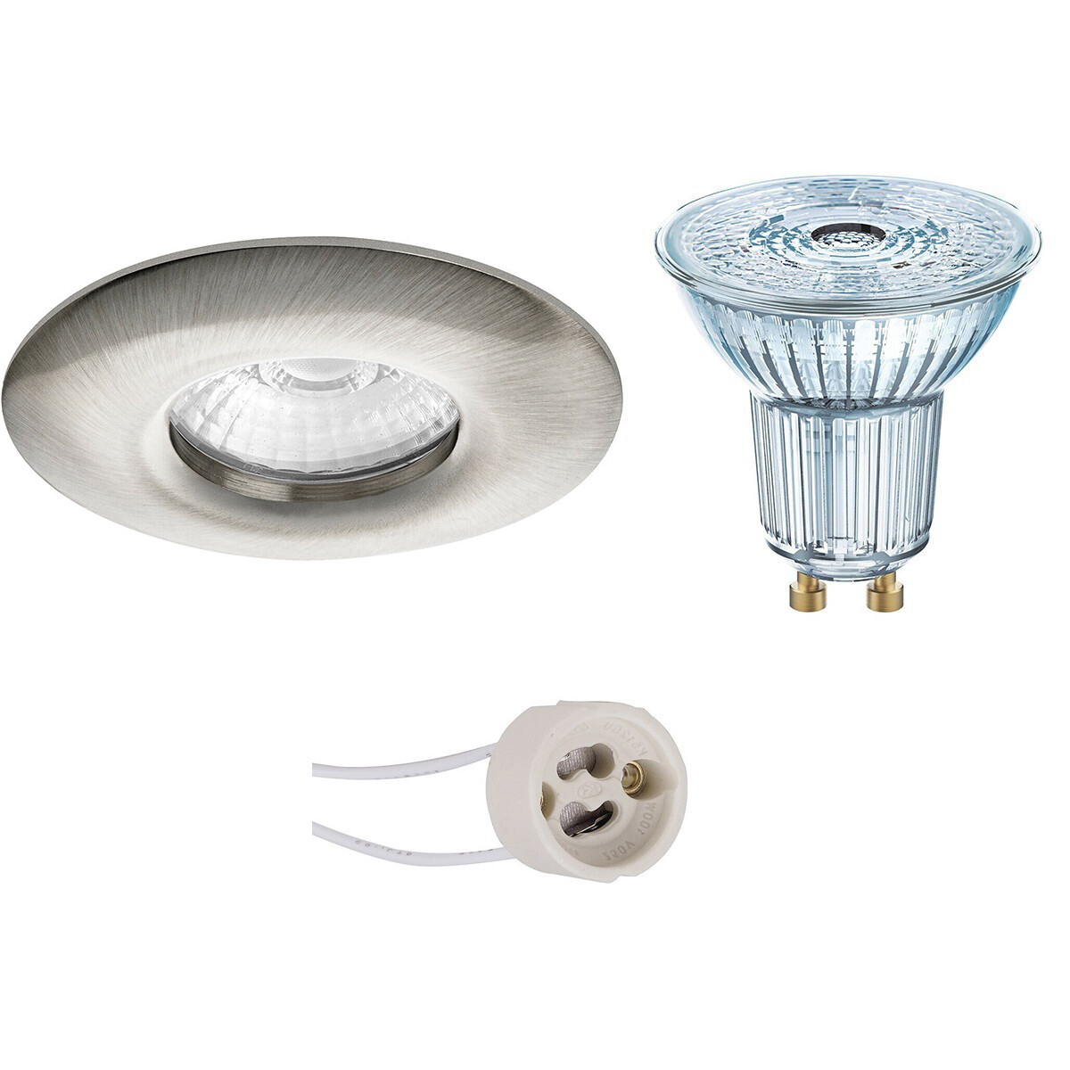 LEDVANCE - LED Spot Set - Parathom PAR16 927 36D - Pragmi Luno Pro - Wasserdicht IP65 - GU10 Sockel - Dimmbar - Einbau Rund - Matt Nickel - 3.4W - Warmweiß 2700K - Ø82mm