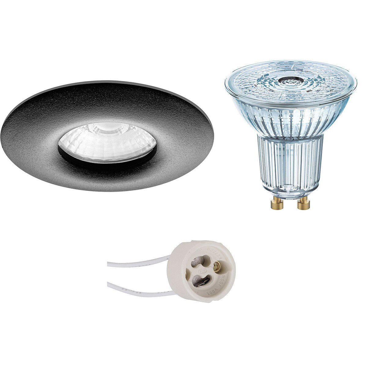 LEDVANCE - LED Spot Set - Parathom PAR16 927 36D - Pragmi Luno Pro - Wasserdicht IP65 - GU10 Sockel - Dimmbar - Einbau Rund - Mattschwarz - 3.4W - Warmweiß 2700K - Ø82mm