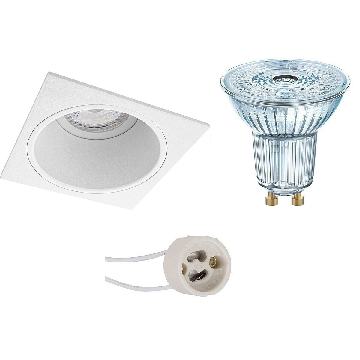 LEDVANCE - LED Spot Set - Parathom PAR16 927 36D - Pragmi Minko Pro - GU10 Sockel - Dimmbar - Einbau Quadratisch - Mattweiß - 3.4W - Warmweiß 2700K - Deep - 90mm