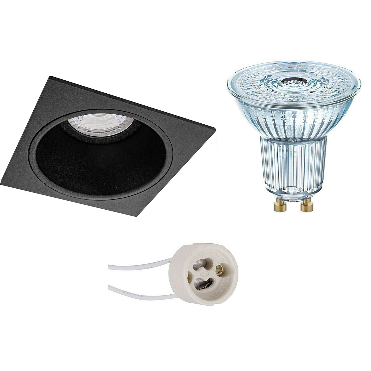 LEDVANCE - LED Spot Set - Parathom PAR16 940 36D - Pragmi Minko Pro - GU10 Sockel - Dimmbar - Einbau Quadratisch - Mattschwarz - 3.4W - Universalweiß 4000K - Deep - 90mm