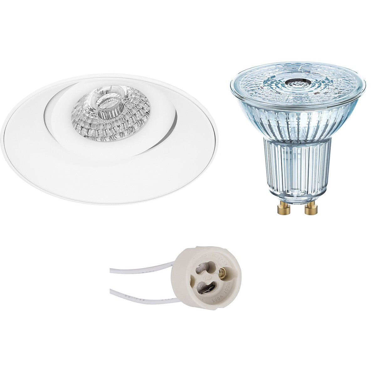 LEDVANCE - LED Spot Set - Parathom PAR16 927 36D - Pragmi Nivas Pro - GU10 Sockel - Dimmbar - Einbau Rund - Mattweiß - 3.4W - Warmweiß 2700K - Trimless - Kippbar - Ø150mm