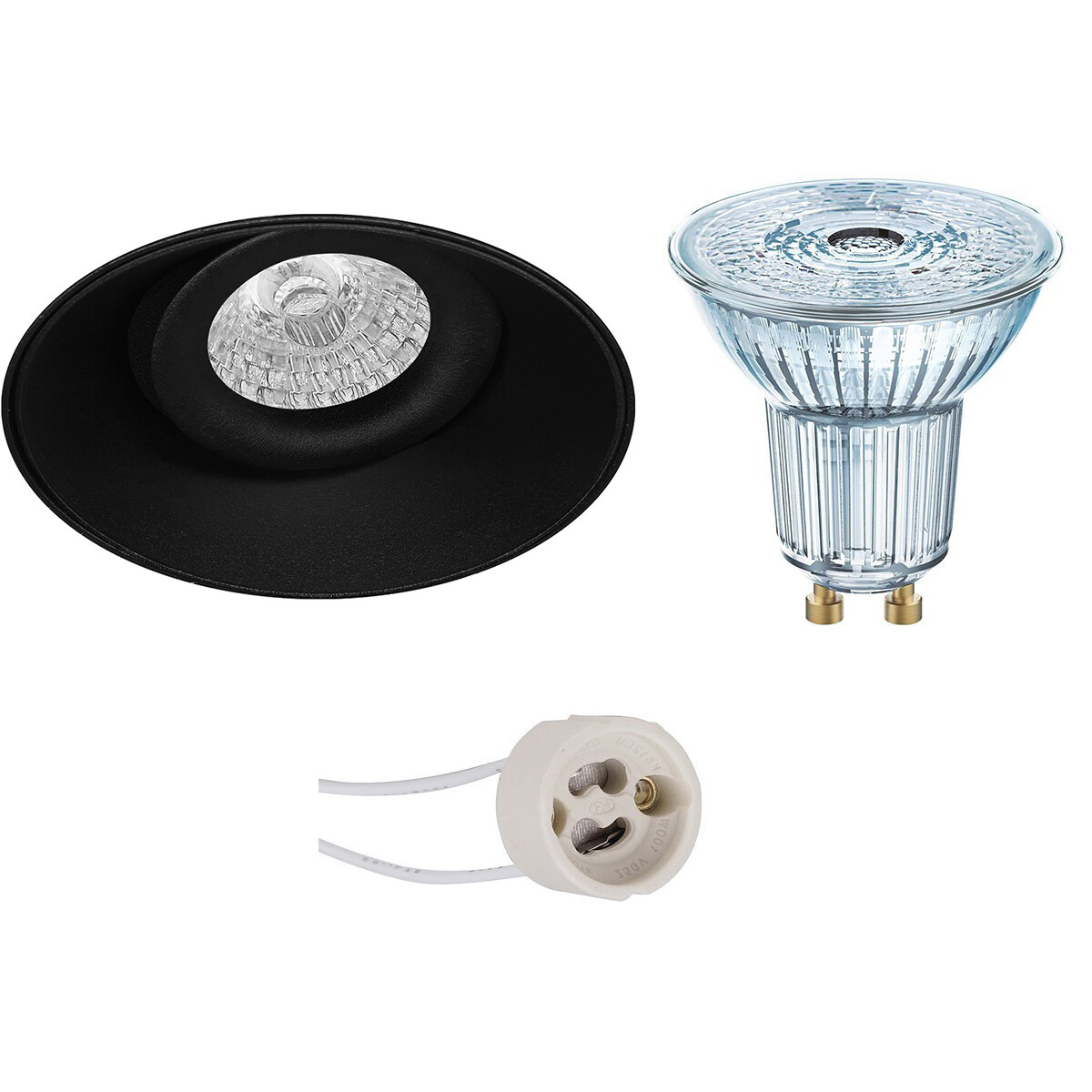 LEDVANCE - LED Spot Set - Parathom PAR16 927 36D - Pragmi Nivas Pro - GU10 Sockel - Dimmbar - Einbau Rund - Mattschwarz - 3.4W - Warmweiß 2700K - Trimless - Kippbar - Ø150mm