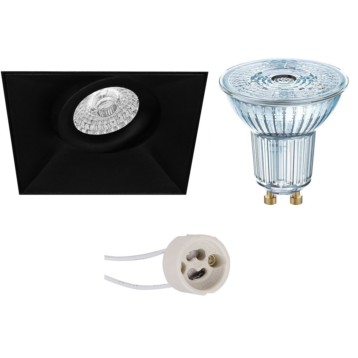 LEDVANCE - LED Spot Set - Parathom PAR16 927 36D - Pragmi Nivas Pro - GU10 Sockel - Dimmbar - Einbau Quadratisch - Mattschwarz - 3.4W - Warmweiß 2700K - Trimless - Kippbar - 150mm