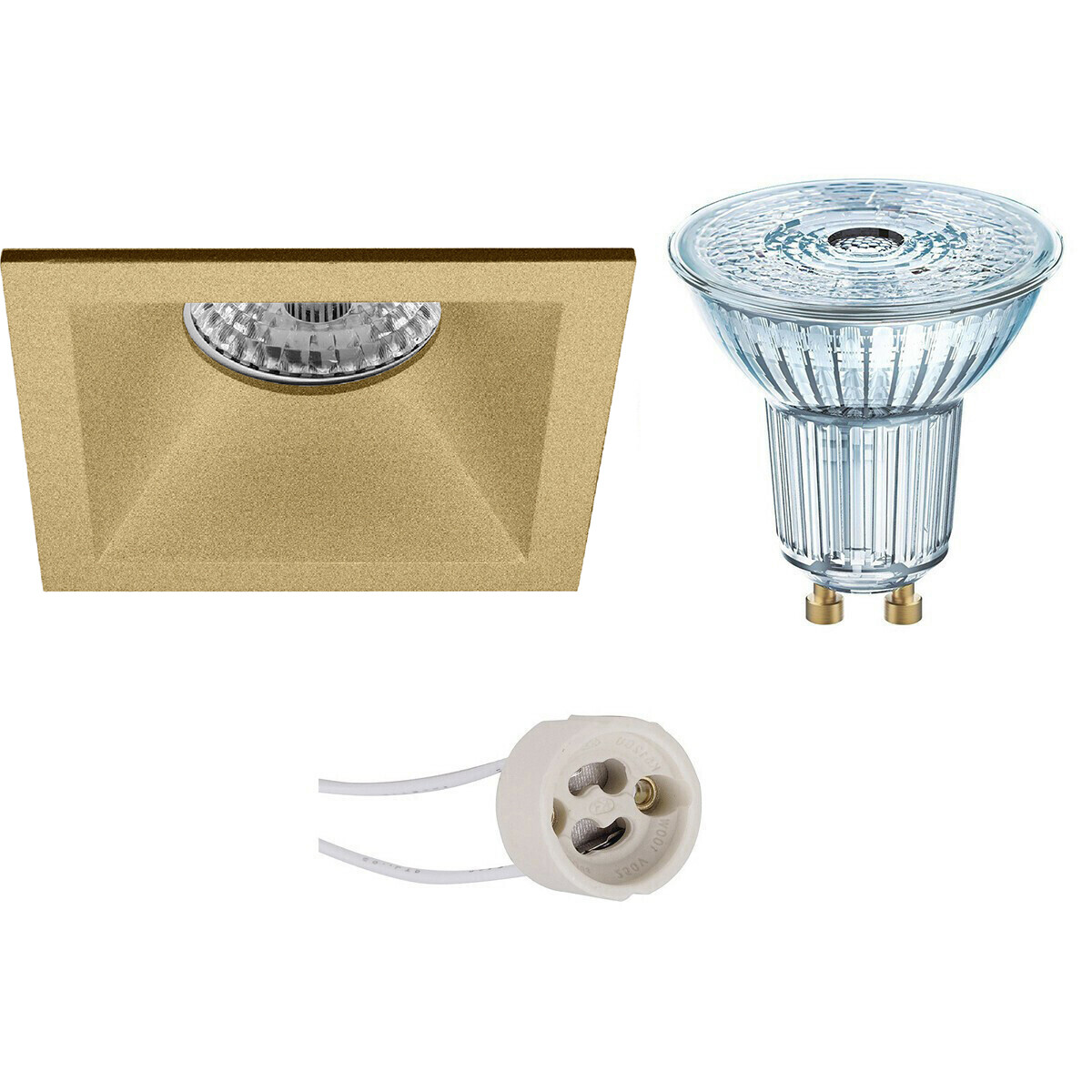 LED Spot Set - LEDVANCE Parathom PAR16 927 36D - Pragmi Pollon Pro - GU10 Fassung - Dimmbar - Einbau Quadrat - Matt Gold - 3.4W - Warmweiß 2700K - Vertieft - 82mm