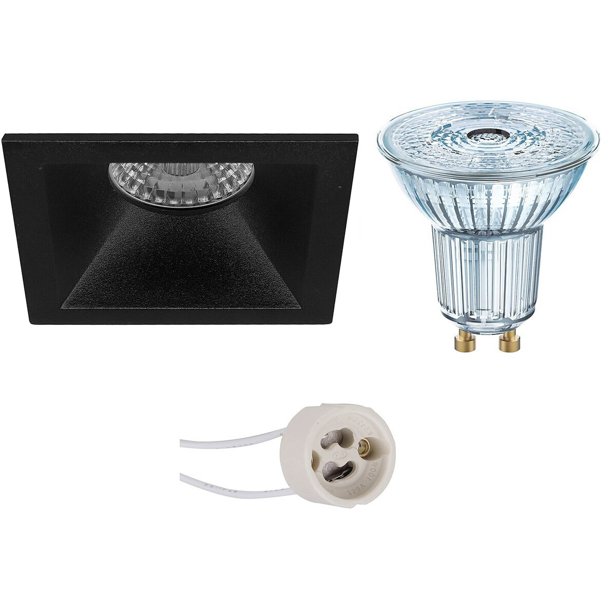 LEDVANCE - LED Spot Set - Parathom PAR16 927 36D - Pragmi Pollon Pro - GU10 Sockel - Dimmbar - Einbau Quadratisch - Mattschwarz - 3.4W - Warmweiß 2700K - Deep - 82mm