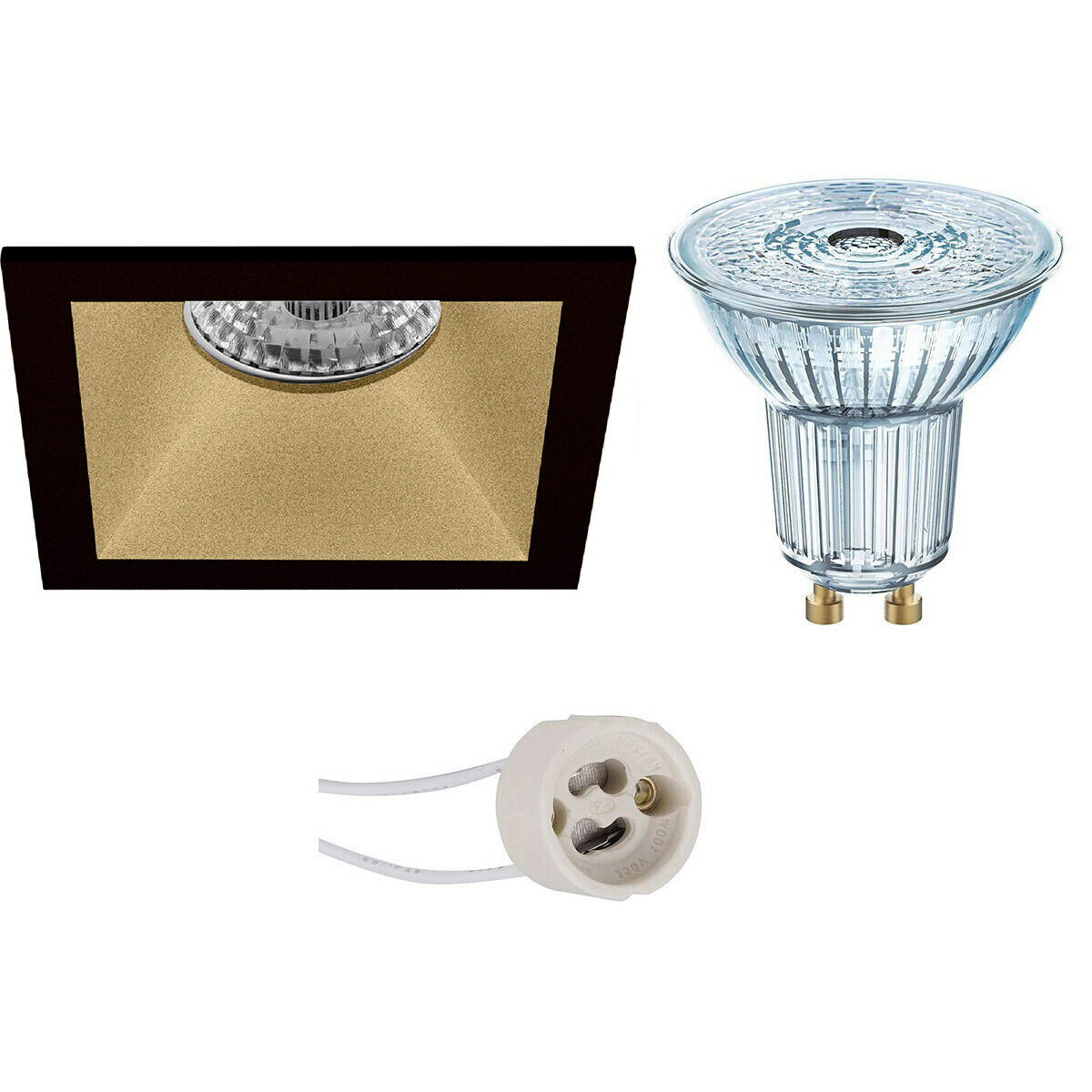 LED Spot Set - LEDVANCE Parathom PAR16 940 36D - Pragmi Pollon Pro - GU10 Fassung - Dimmbar - Einbau Quadrat - Matt Schwarz/Gold - 4.5W - Neutralweiß 4000K - Vertieft - 82mm