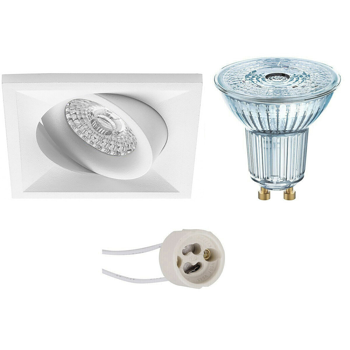 LED Spot Set - LEDVANCE Parathom PAR16 940 36D - Pragmi Qiundo Pro - GU10 Fassung - Dimmbar - Einbau Quadrat - Matt Weiß - 4.5W - Neutralweiß 4000K - Schwenkbar - 80mm