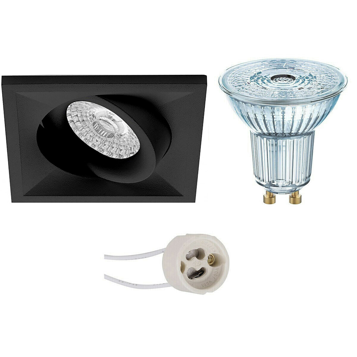 LED Spot Set - LEDVANCE Parathom PAR16 940 36D - Pragmi Qiundo Pro - GU10 Fassung - Dimmbar - Einbau Quadrat - Matt Schwarz - 4.5W - Neutralweiß 4000K - Schwenkbar - 80mm