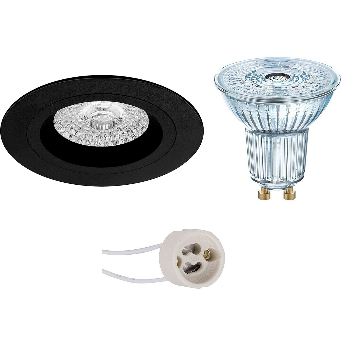 LEDVANCE - LED Spot Set - Parathom PAR16 927 36D - Pragmi Rodos Pro - GU10 Sockel - Dimmbar - Einbau Rund - Mattschwarz - 3.4W - Warmweiß 2700K - Ø93mm