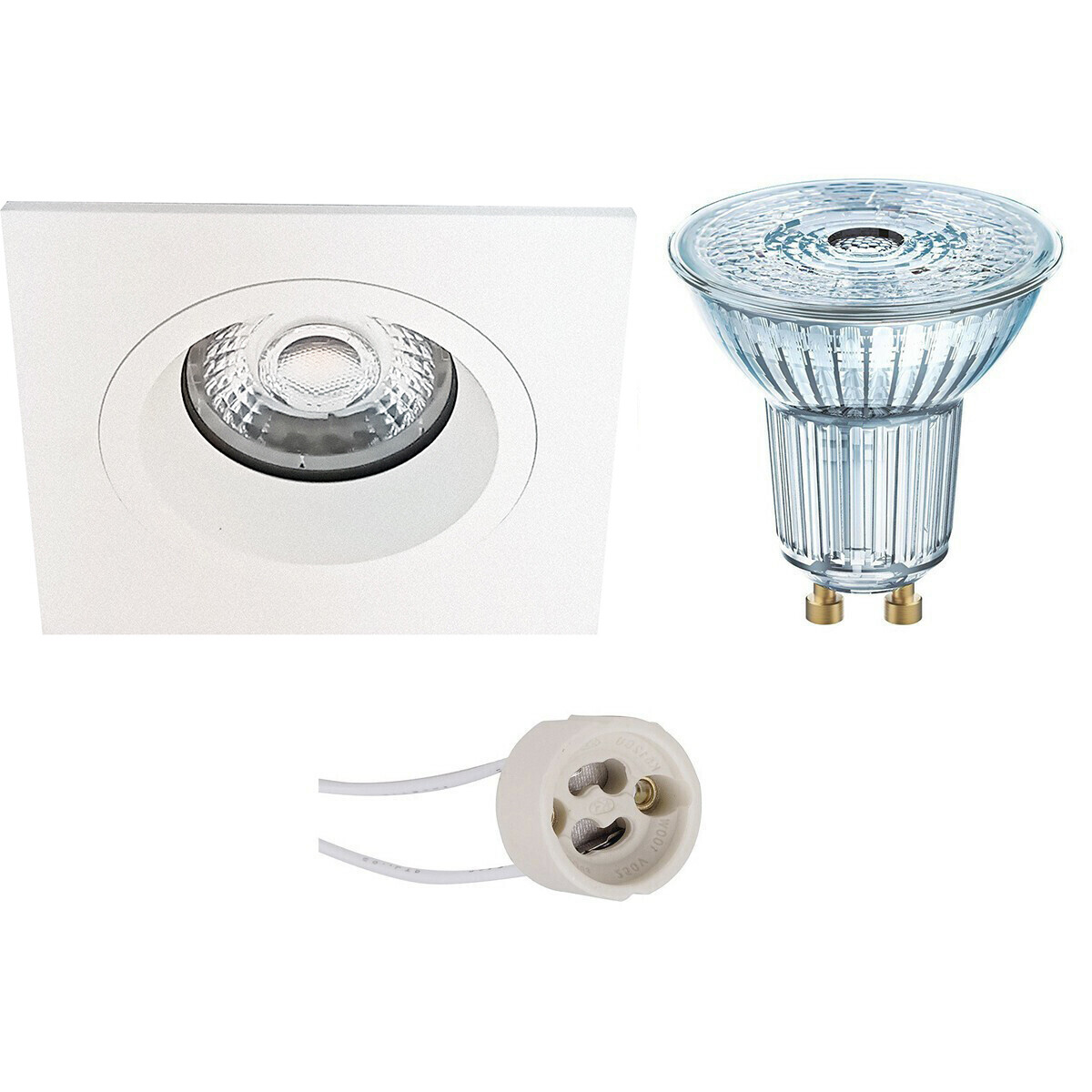 LEDVANCE - LED Spot Set - Parathom PAR16 940 36D - Pragmi Rodos Pro - GU10 Sockel - Dimmbar - Einbau Quadratisch - Mattweiß - 3.4W - Universalweiß 4000K - 93mm