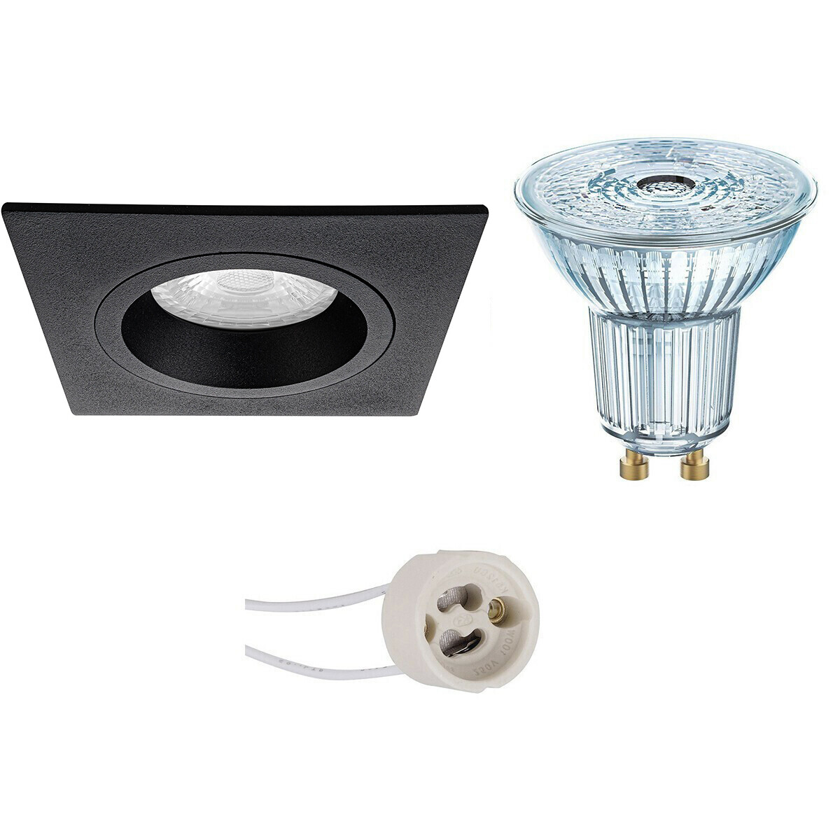 LEDVANCE - LED Spot Set - Parathom PAR16 940 36D - Pragmi Rodos Pro - GU10 Sockel - Dimmbar - Einbau Quadratisch - Mattschwarz - 3.4W - Universalweiß 4000K - 93mm