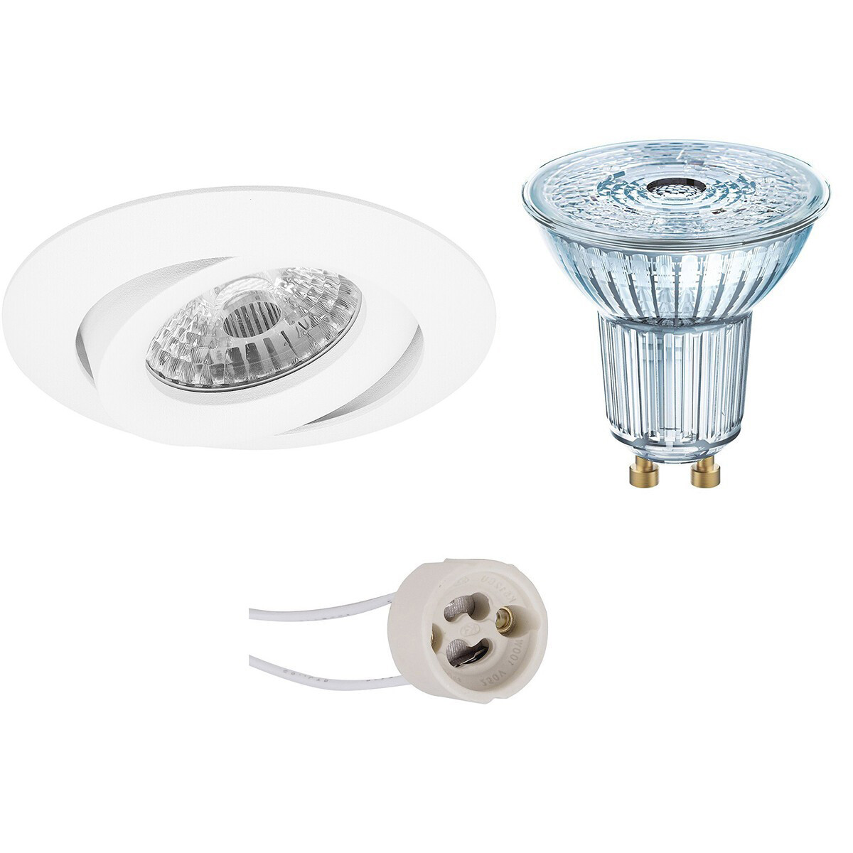 LEDVANCE - LED Spot Set - Parathom PAR16 927 36D - Pragmi Uranio Pro - GU10 Sockel - Dimmbar - Einbau Rund - Mattweiß - 3.4W - Warmweiß 2700K - Kippbar - Ø82mm