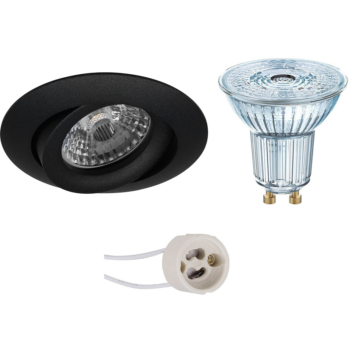 LEDVANCE - LED Spot Set - Parathom PAR16 927 36D - Pragmi Uranio Pro - GU10 Sockel - Dimmbar - Einbau Rund - Mattschwarz - 3.4W - Warmweiß 2700K - Kippbar - Ø82mm