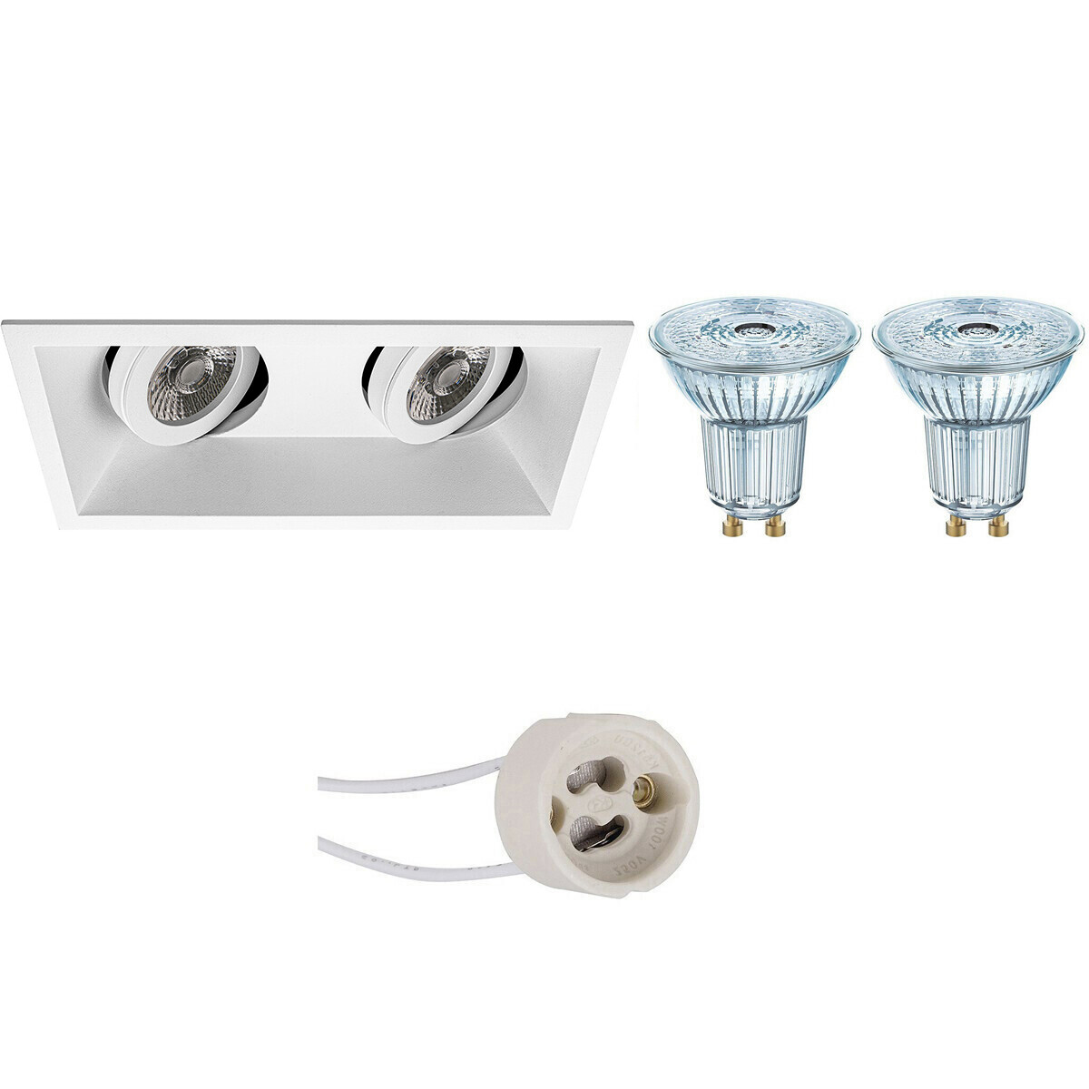 LED Spot Set - LEDVANCE Parathom PAR16 940 36D - Pragmi Zano Pro - GU10 Fassung - Dimmbar - Einbau Rechteck Doppelt - Matt Weiß - 4.5W - Neutralweiß 4000K - Schwenkbar - 185x93mm