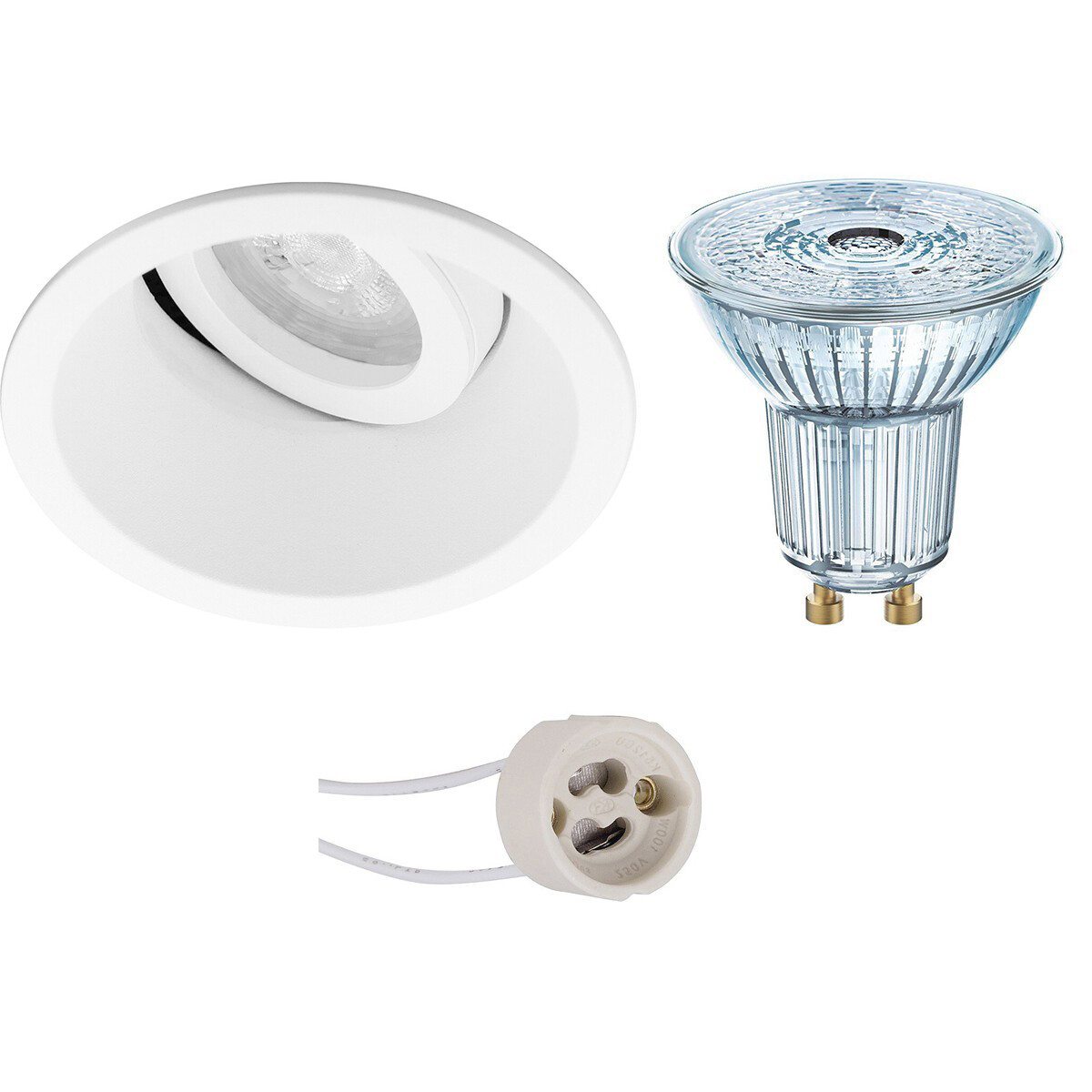 LEDVANCE - LED Spot Set - Parathom PAR16 927 36D - Pragmi Zano Pro - GU10 Sockel - Dimmbar - Einbau Rund - Mattweiß - 3.4W - Warmweiß 2700K - Kippbar - Ø93mm