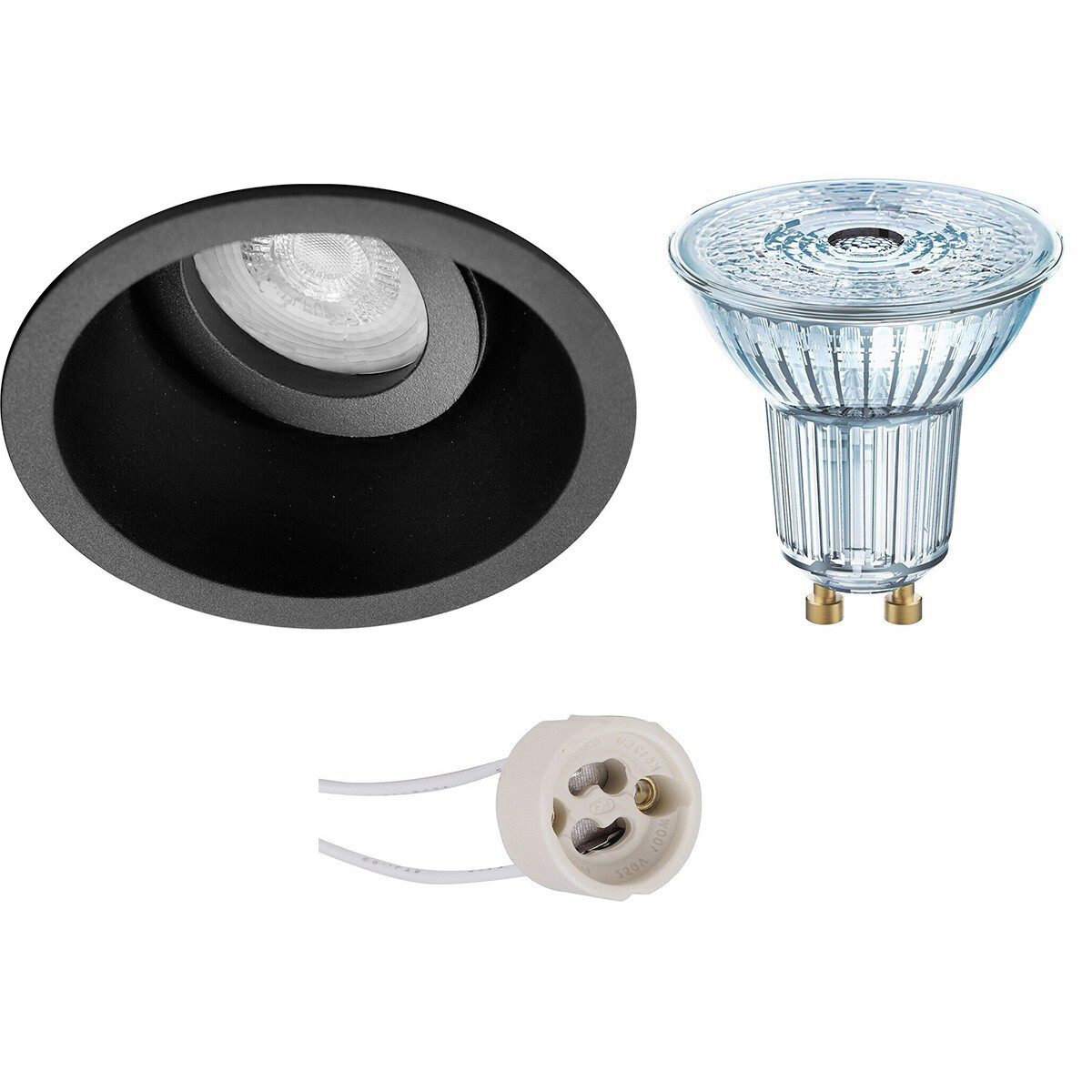 LEDVANCE - LED Spot Set - Parathom PAR16 927 36D - Pragmi Zano Pro - GU10 Sockel - Dimmbar - Einbau Rund - Mattschwarz - 3.4W - Warmweiß 2700K - Kippbar - Ø93mm