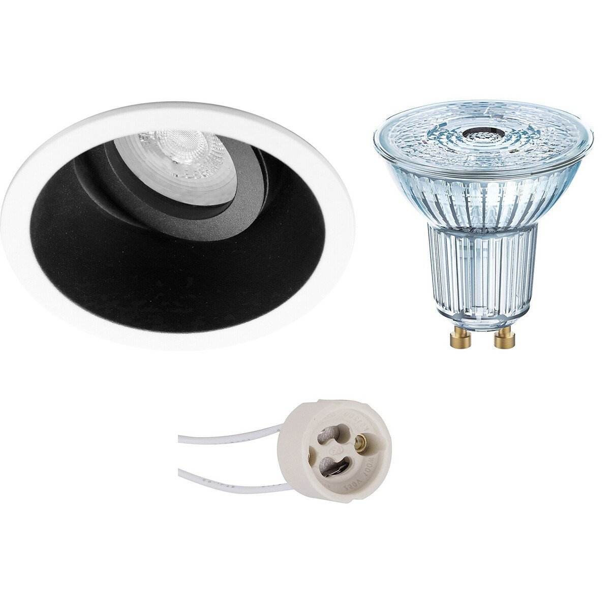 LEDVANCE - LED Spot Set - Parathom PAR16 927 36D - Pragmi Zano Pro - GU10 Sockel - Dimmbar - Einbau Rund - Mattschwarz/Weiß - 3.4W - Warmweiß 2700K - Kippbar - Ø93mm