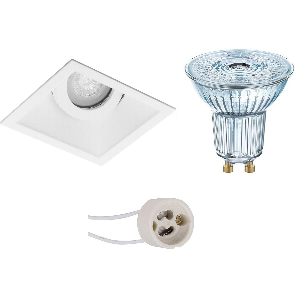 LEDVANCE - LED Spot Set - Parathom PAR16 927 36D - Pragmi Zano Pro - GU10 Sockel - Dimmbar - Einbau Quadratisch - Mattweiß - 3.4W - Warmweiß 2700K - Kippbar - 93mm