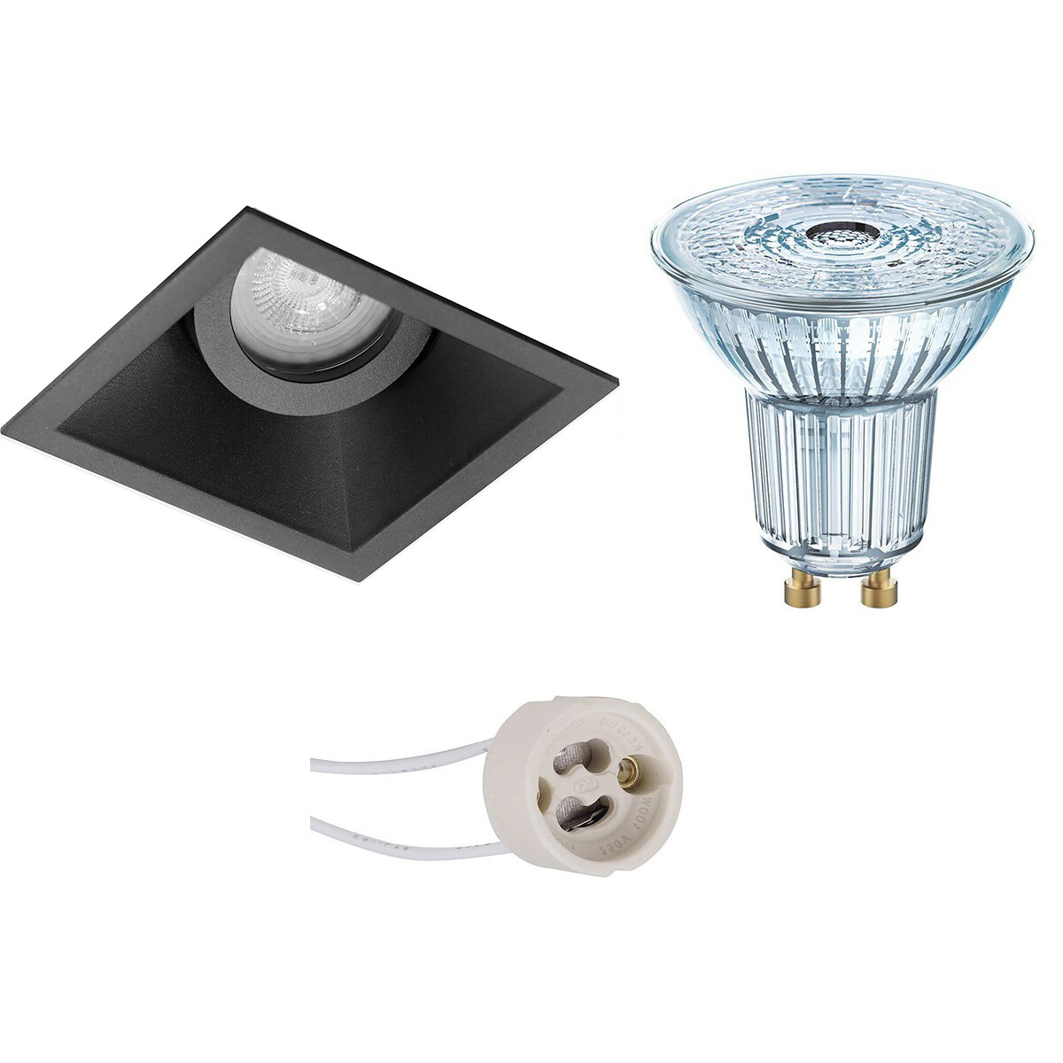 LEDVANCE - LED Spot Set - Parathom PAR16 927 36D - Pragmi Zano Pro - GU10 Sockel - Dimmbar - Einbau Quadratisch - Mattschwarz - 3.4W - Warmweiß 2700K - Kippbar - 93mm