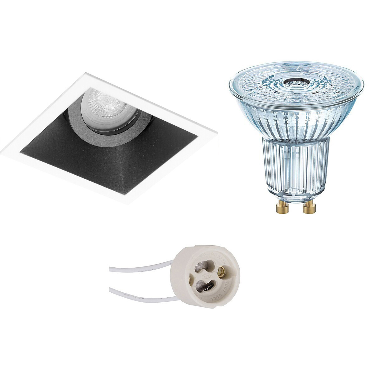 LEDVANCE - LED Spot Set - Parathom PAR16 927 36D - Pragmi Zano Pro - GU10 Sockel - Dimmbar - Einbau Quadratisch - Mattschwarz/Weiß - 3.4W - Warmweiß 2700K - Kippbar - 93mm