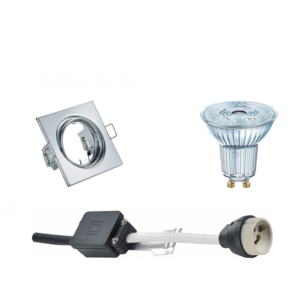 LEDVANCE - LED Spot Set - Parathom PAR16 940 36D - GU10 Sockel - Dimmbar - Einbau Quadratisch - Glänzend Chrom - 3.4W - Universalweiß 4000K - Kippbar 80mm