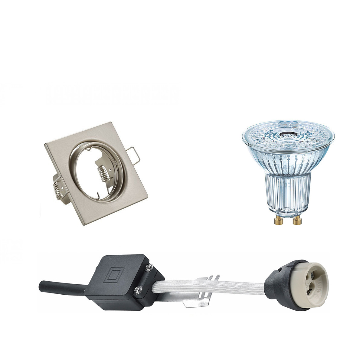 LEDVANCE - LED Spot Set - Parathom PAR16 930 36D - GU10 Sockel - Dimmbar - Einbau Quadratisch - Matt Nickel - 3.4W - Warmweiß 3000K - Kippbar 80mm