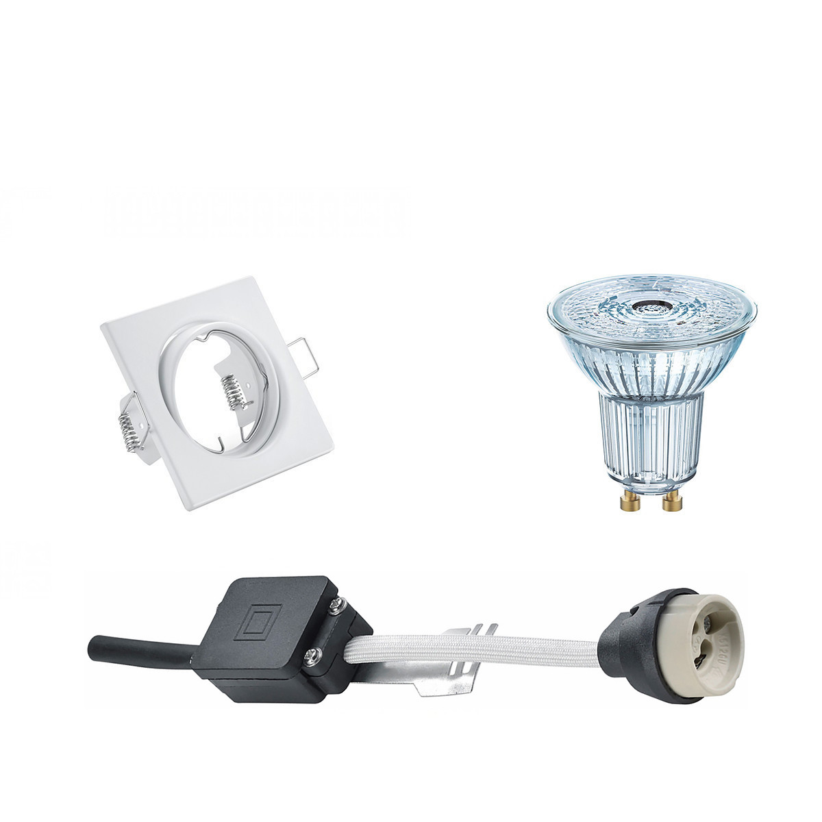 LEDVANCE - LED Spot Set - Parathom PAR16 930 36D - GU10 Sockel - Dimmbar - Einbau Quadratisch - Mattweiß - 3.4W - Warmweiß 3000K - Kippbar 80mm