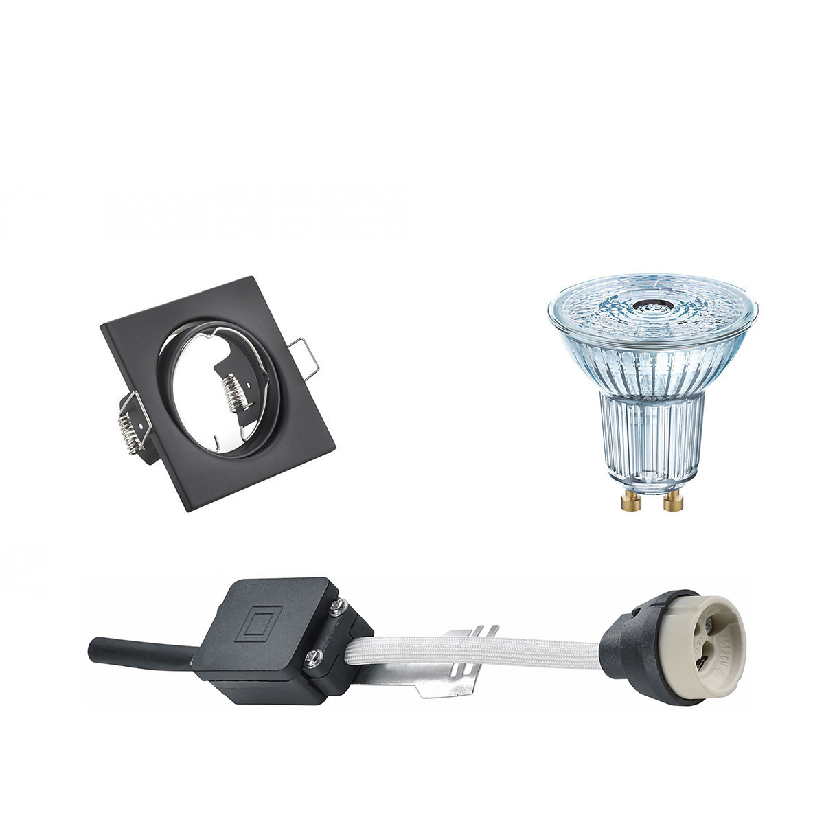 LEDVANCE - LED Spot Set - Parathom PAR16 930 36D - GU10 Sockel - Dimmbar - Einbau Quadratisch - Mattschwarz - 3.4W - Warmweiß 3000K - Kippbar 80mm