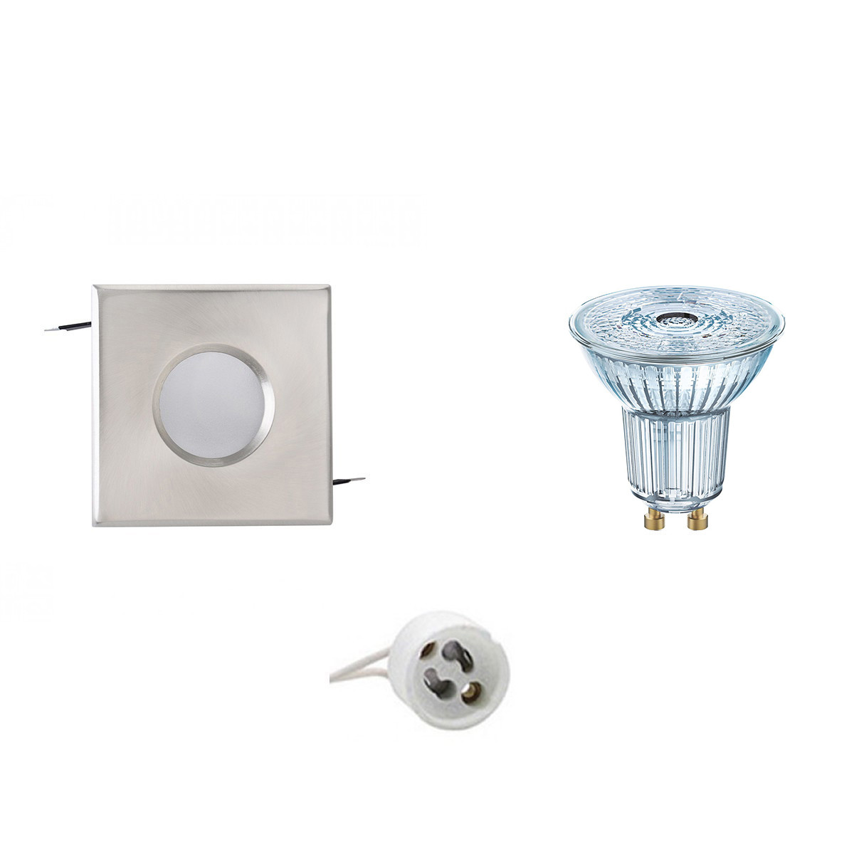 LEDVANCE - LED Spot Set - Parathom PAR16 930 36D - GU10 Sockel - Wasserdicht IP65 - Dimmbar - Einbau Quadratisch - Matt Chrom - 3.4W - Warmweiß 3000K - 82mm