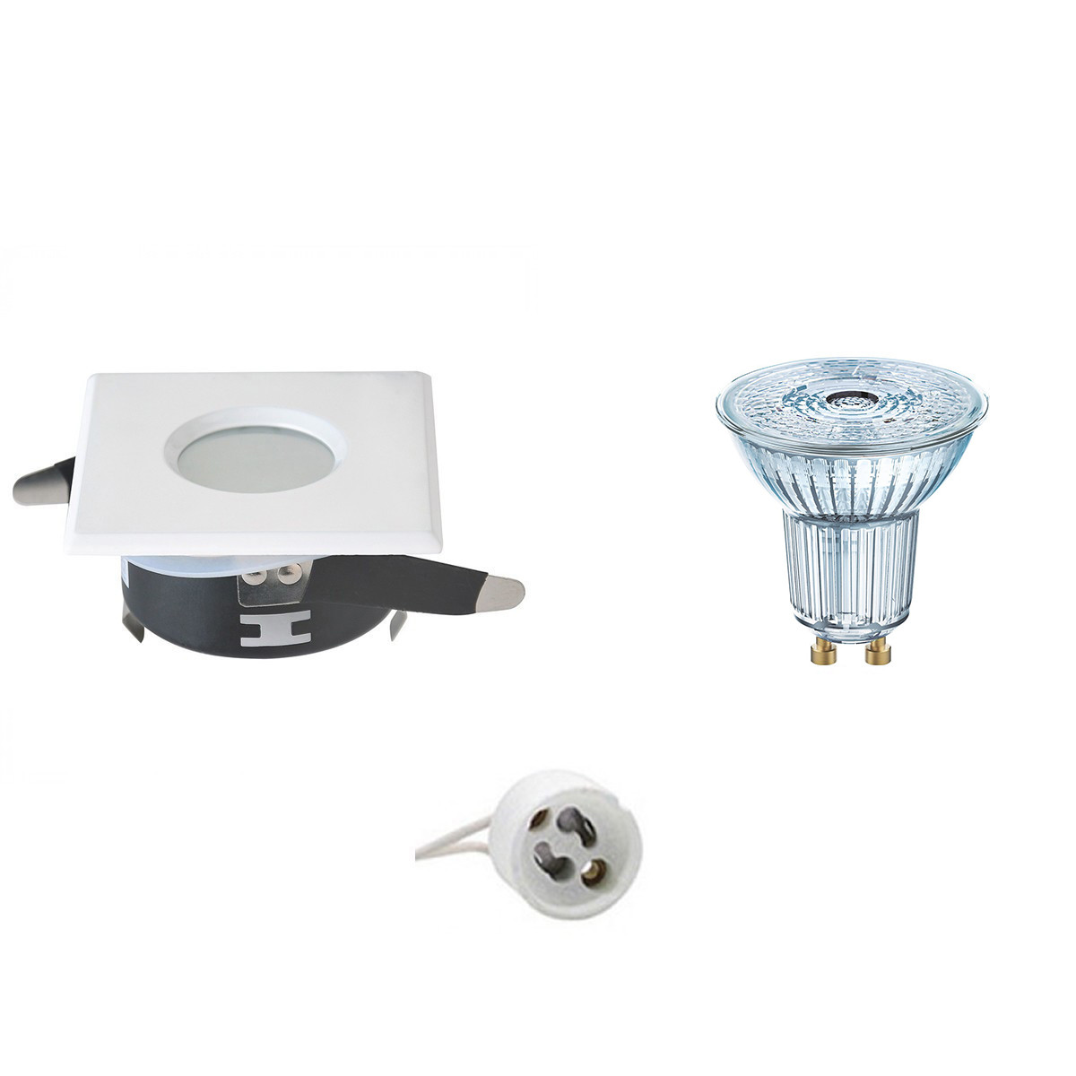 LEDVANCE - LED Spot Set - Parathom PAR16 930 36D - GU10 Sockel - Wasserdicht IP65 - Dimmbar - Einbau Quadratisch - Mattweiß - 3.4W - Warmweiß 3000K - 82mm