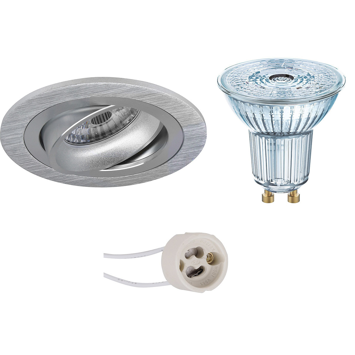 LEDVANCE - LED Spot Set - Parathom PAR16 940 36D - Pragmi Alpin Pro - GU10 Sockel - Dimmbar - Einbau Rund - Matt Silber - 4.5W - Universalweiß 4000K - Kippbar Ø92mm