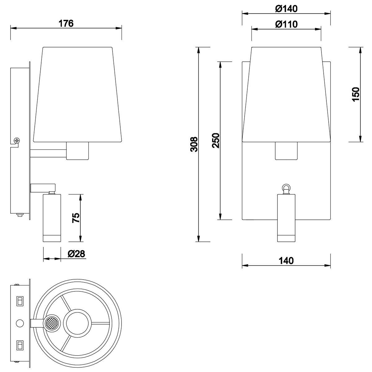 OSRAM - LED Wandlampe - Trion Marion - E14 Sockel - 3W - Warmweiß 3000K - Rund - Mattes Gold - Aluminium