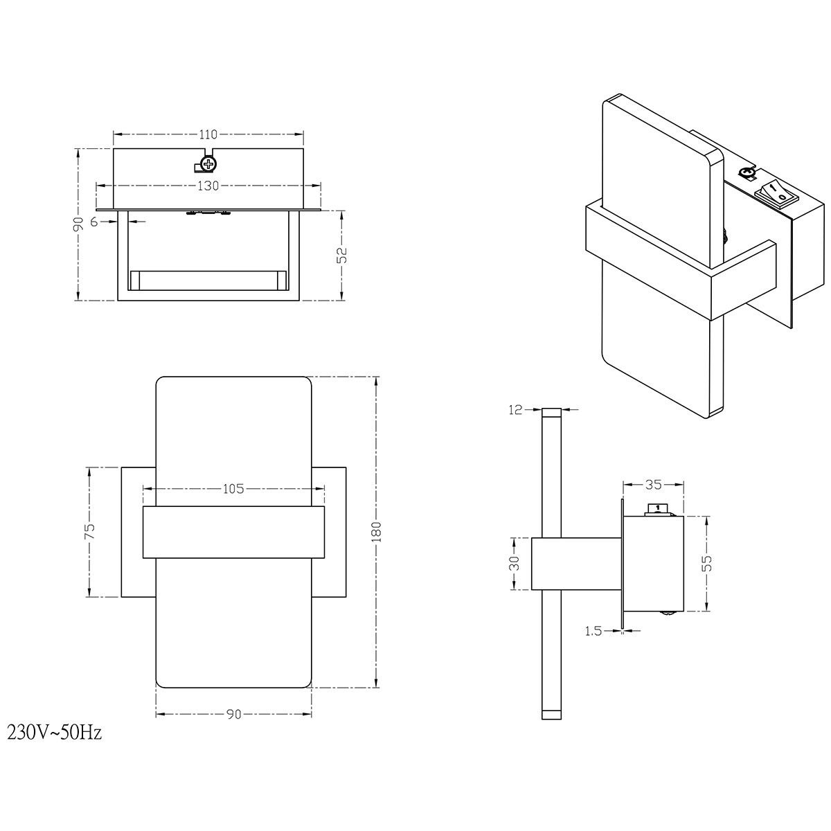 OSRAM - LED Wandfluter - Trion Plankton - 4W - Warmweiß 3000K - 1-flammig - Rechteckig - Matt Grau - Aluminium