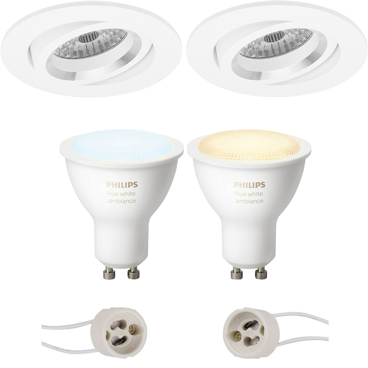 LED Spot Set GU10 - Pragmi Aerony Pro - Einbau Rund - Matt Weiß - Schwenkbar - Ø82mm - Philips Hue - White Ambiance - Bluetooth