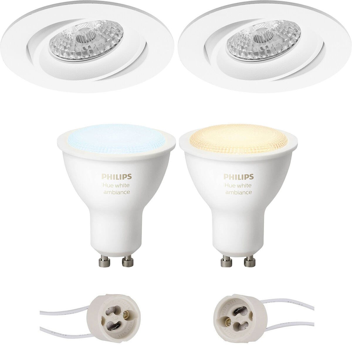 LED Spot Set GU10 - Pragmi Delton Pro - Einbau Rund - Matt Weiß - Schwenkbar - Ø82mm - Philips Hue - White Ambiance - Bluetooth