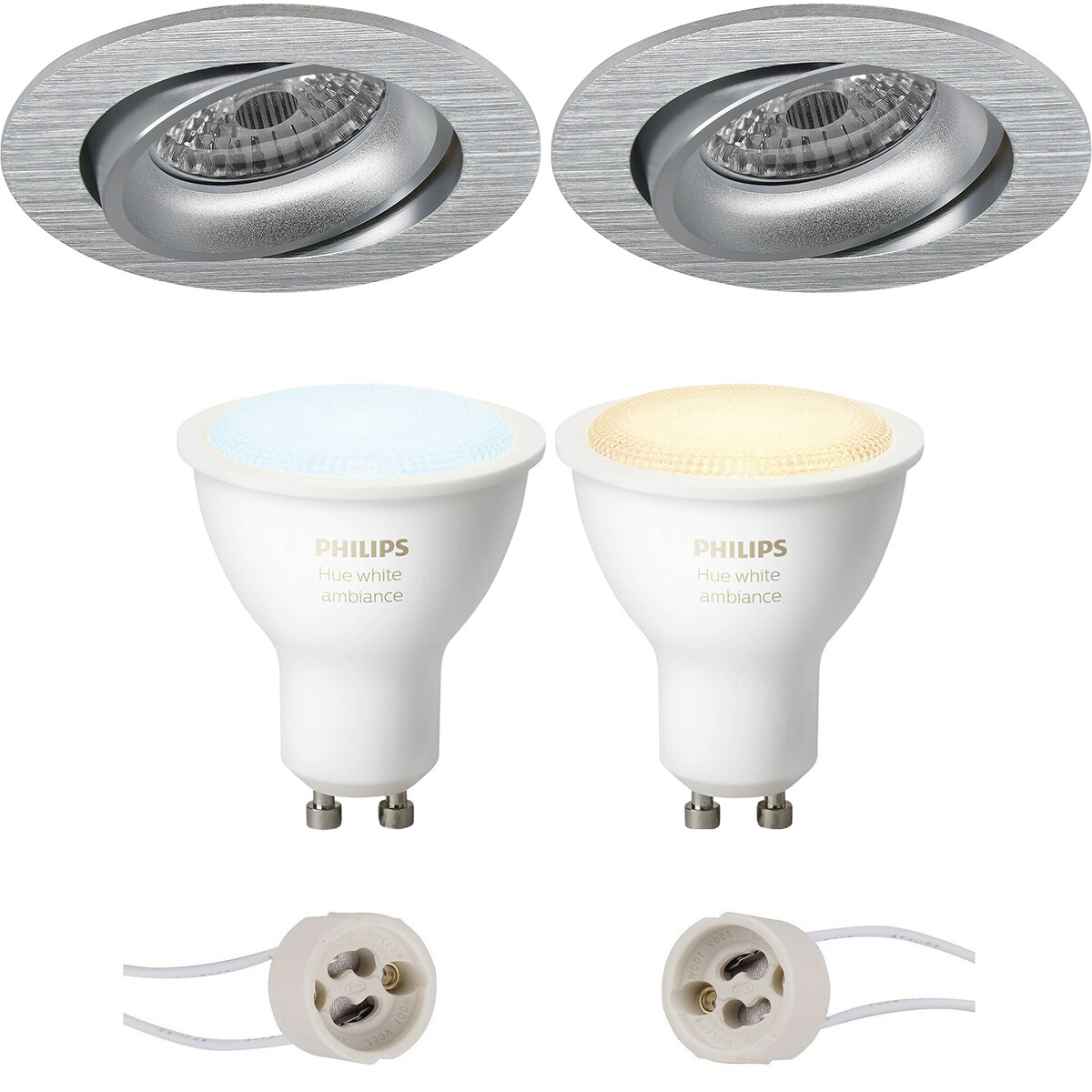 LED Spot Set GU10 - Pragmi Delton Pro - Einbau Rund - Matt Silber - Schwenkbar - Ø82mm - Philips Hue - White Ambiance - Bluetooth