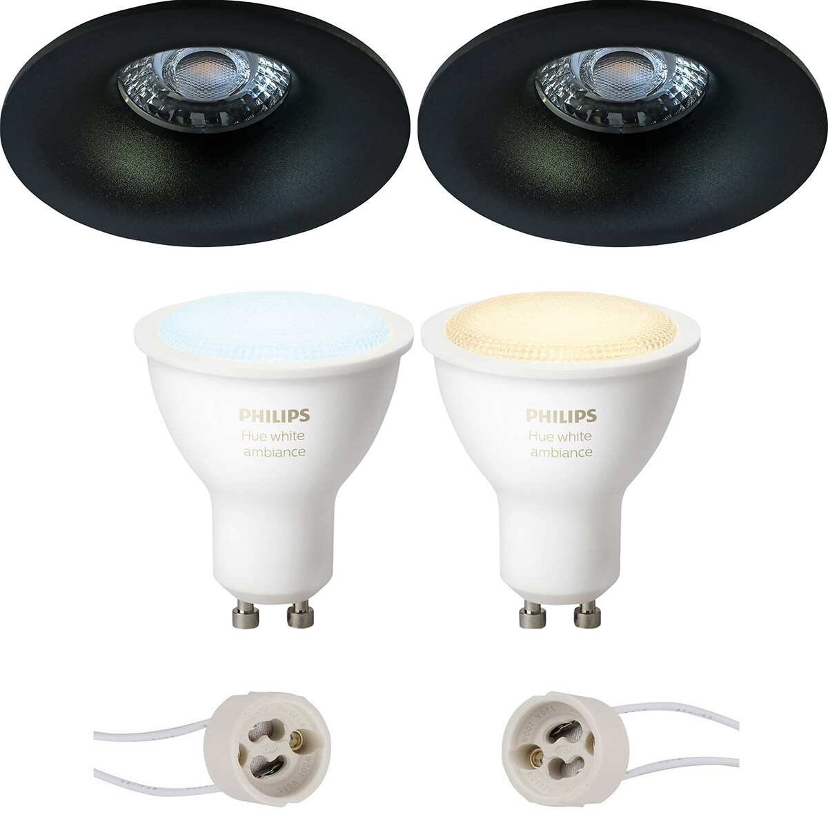 LED Spot Set GU10 - Pragmi Nora Pro - Einbau Rund - Matt Schwarz - Ø82mm - Philips Hue - White Ambiance - Bluetooth