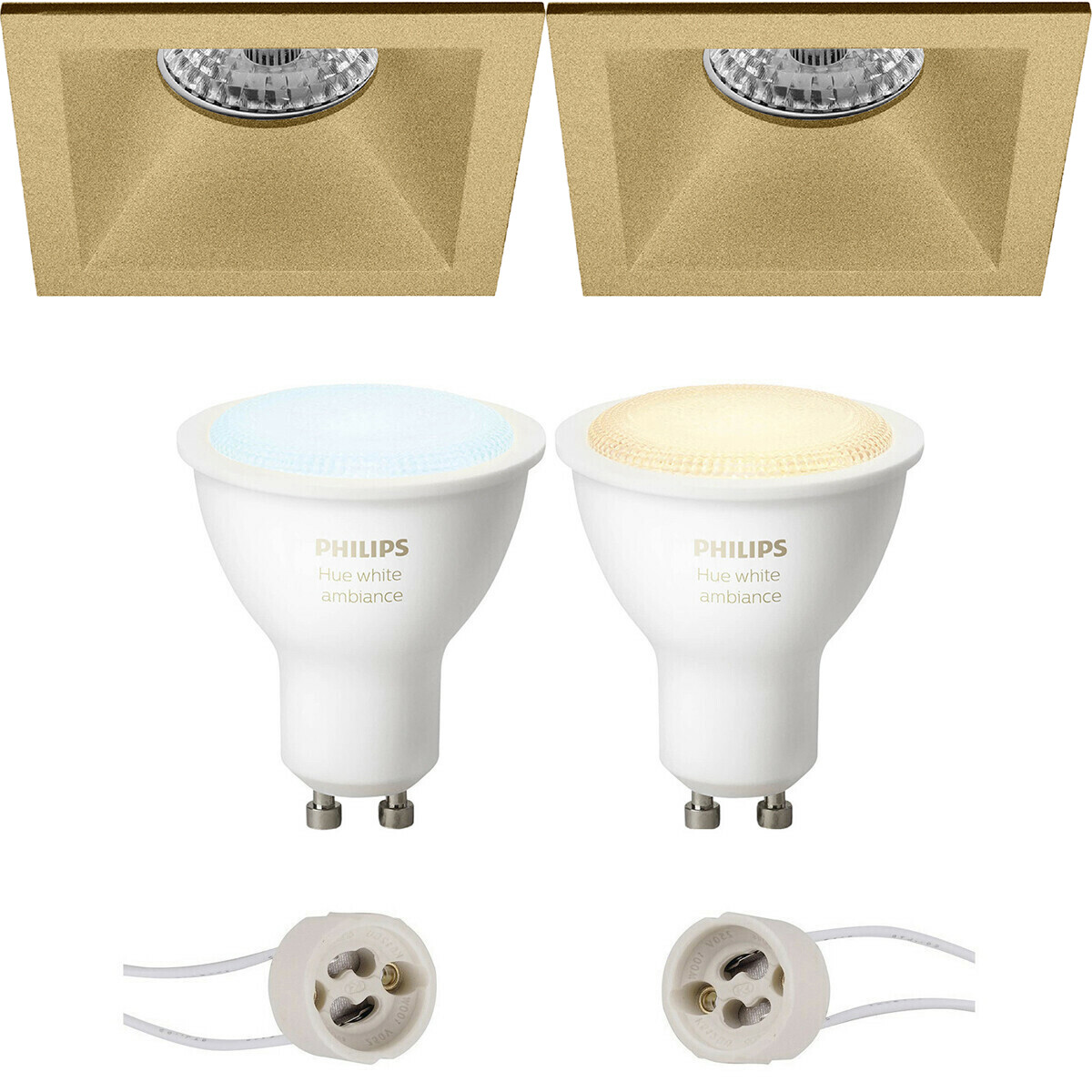 LED Spot Set GU10 - Pragmi Pollon Pro - Einbau Quadrat - Matt Gold - Vertieft - 82mm - Philips Hue - White Ambiance - Bluetooth