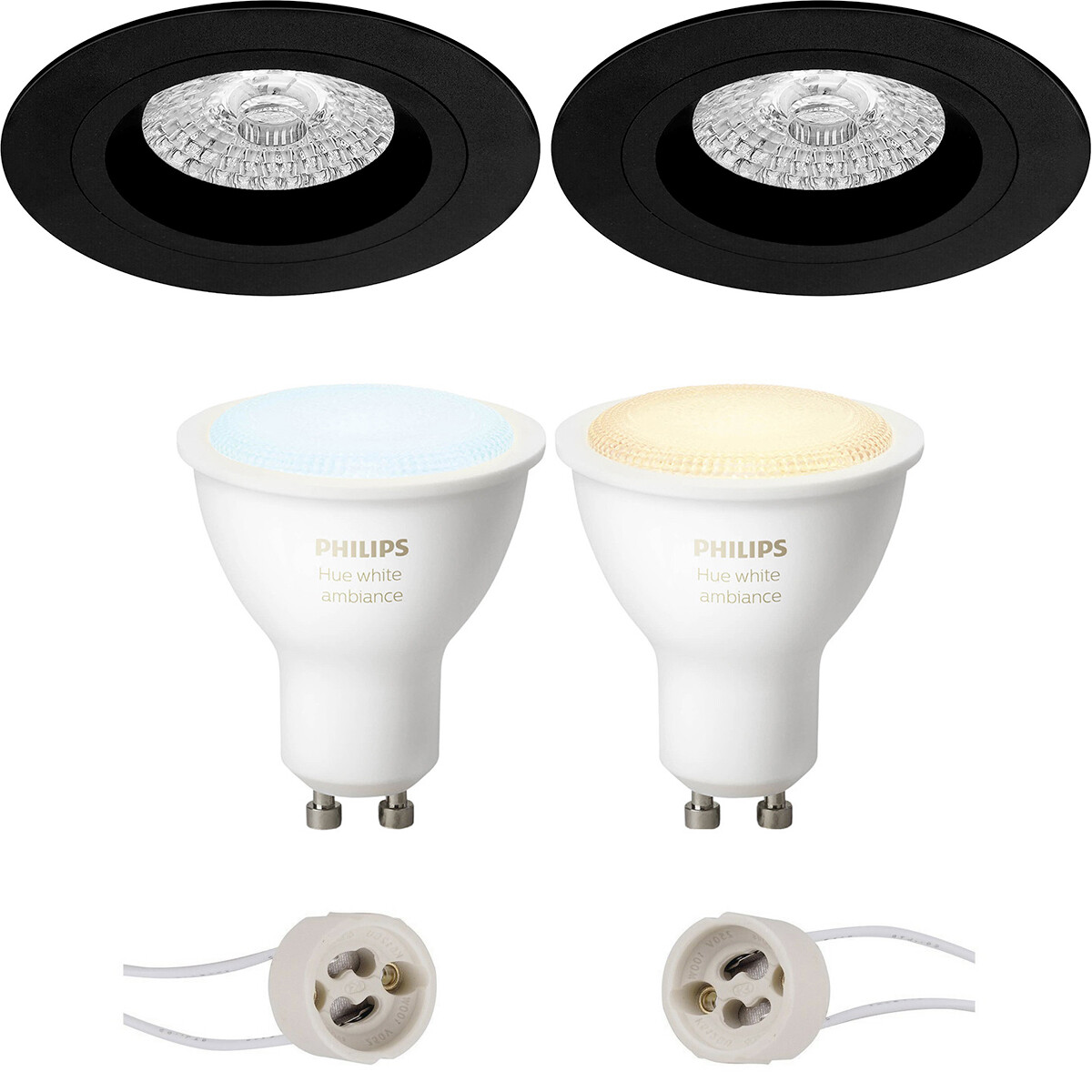 LED Spot Set GU10 - Pragmi Rodos Pro - Einbau Rund - Matt Schwarz - Ø93mm - Philips Hue - White Ambiance - Bluetooth