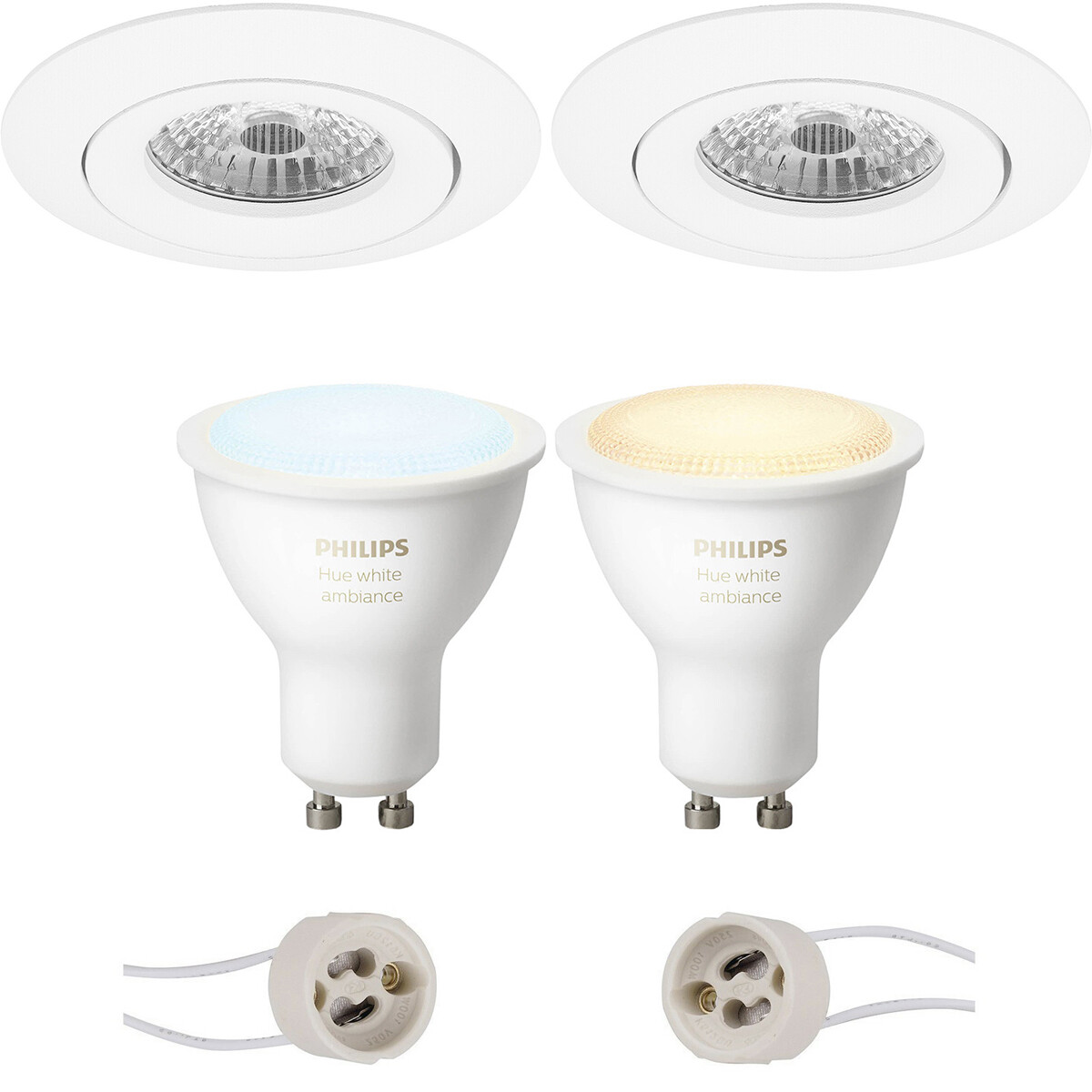 LED Spot Set GU10 - Pragmi Uranio Pro - Einbau Rund - Matt Weiß - Schwenkbar - Ø82mm - Philips Hue - White Ambiance - Bluetooth