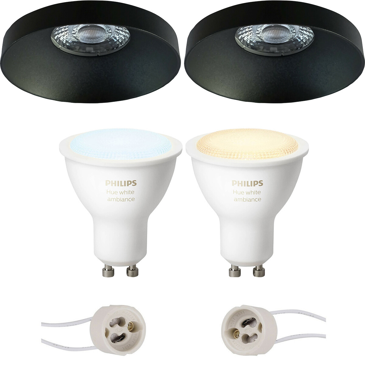 LED Spot Set GU10 - Pragmi Vrito Pro - Einbau Rund - Matt Schwarz - Ø82mm - Philips Hue - White Ambiance - Bluetooth