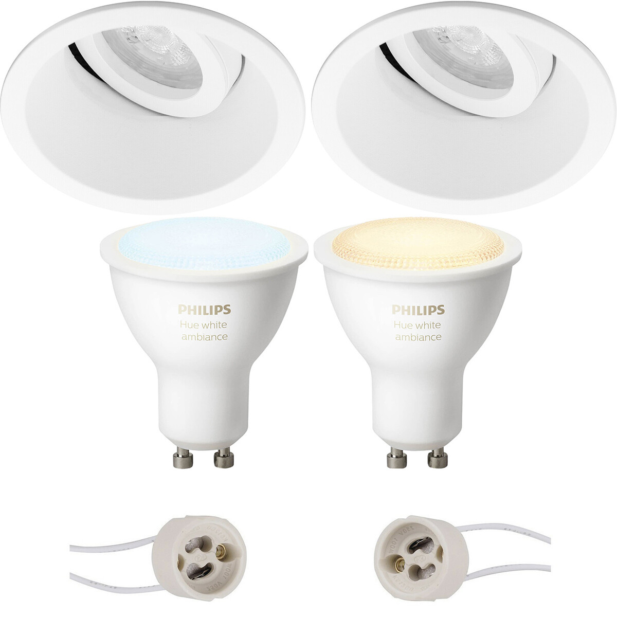 LED Spot Set GU10 - Pragmi Zano Pro - Einbau Rund - Matt Weiß - Schwenkbar - Ø93mm - Philips Hue - White Ambiance - Bluetooth